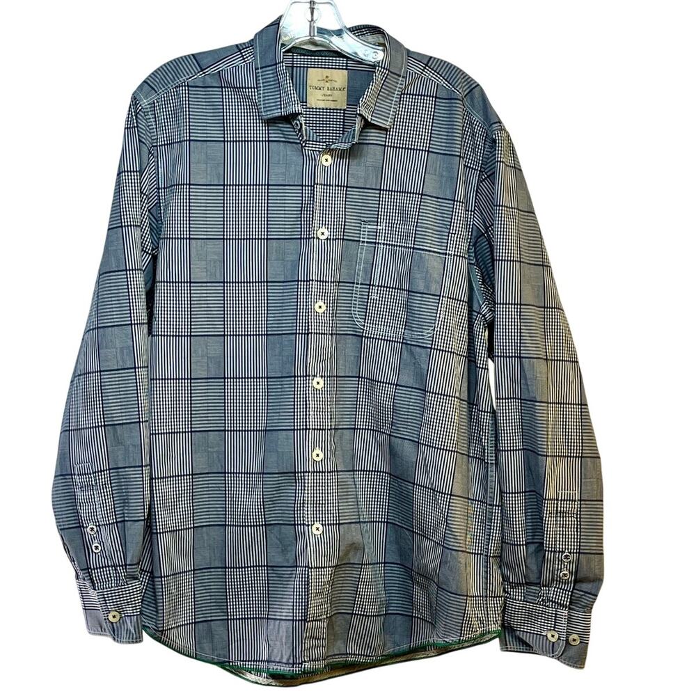 Tommy Bahama Island Crafted Button Front Shirt Men's Large L/S Blue Plaid Cotton